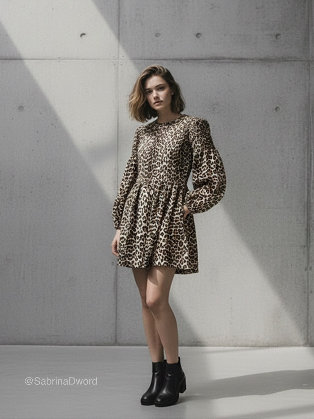 Ganni Cotton Silk Leopard Smock Mini Dress NWT 6